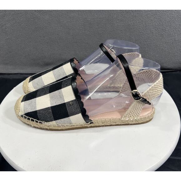Kate Spade Bonnie Espadrilles Flats Ankle Strap Black White Check Women Size 9 - Picture 6 of 15